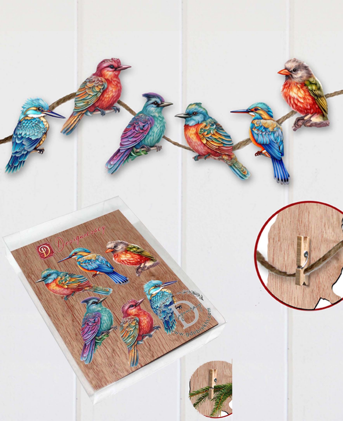 Shop Designocracy Holiday Wooden Clip-on Ornaments Colorful Birds Set Of 6 G. Debrekht In Multi Color