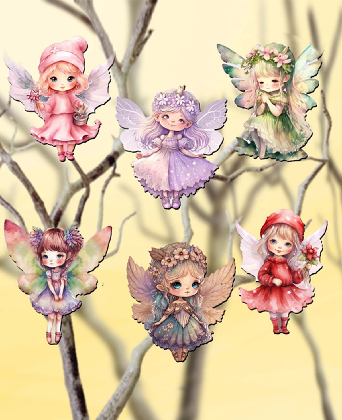 Designocracy Holiday Wooden Clip-on Ornaments Colorful Fairies Set Of 6 G. Debrekht In Multi Color