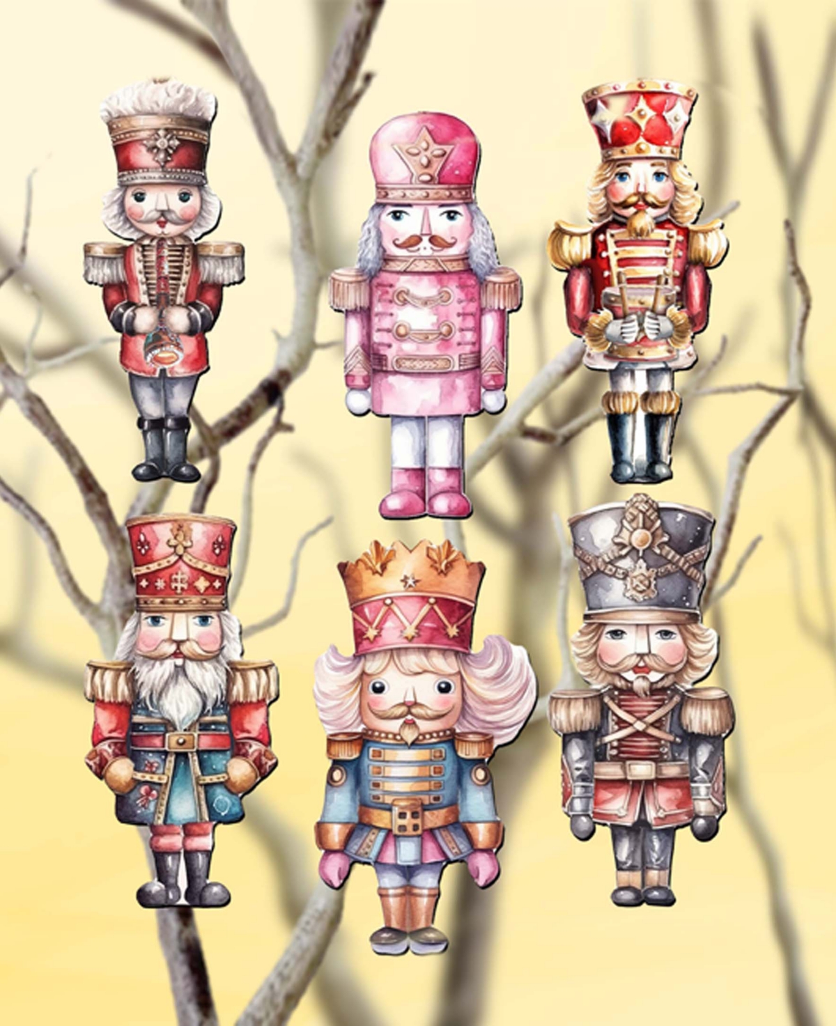 Designocracy Nutcrackers Christmas Wooden Clip-on Ornaments Set Of 6 G. Debrekht In Multi Color