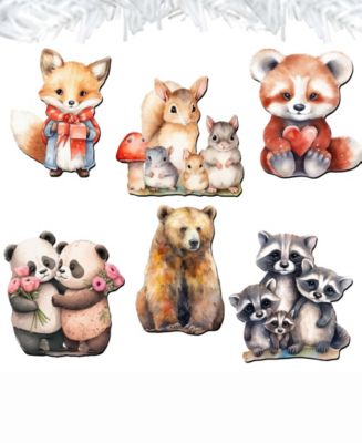 Forest Animals Christmas Wooden Clip-On Ornaments Set of 6 G. DeBrekht