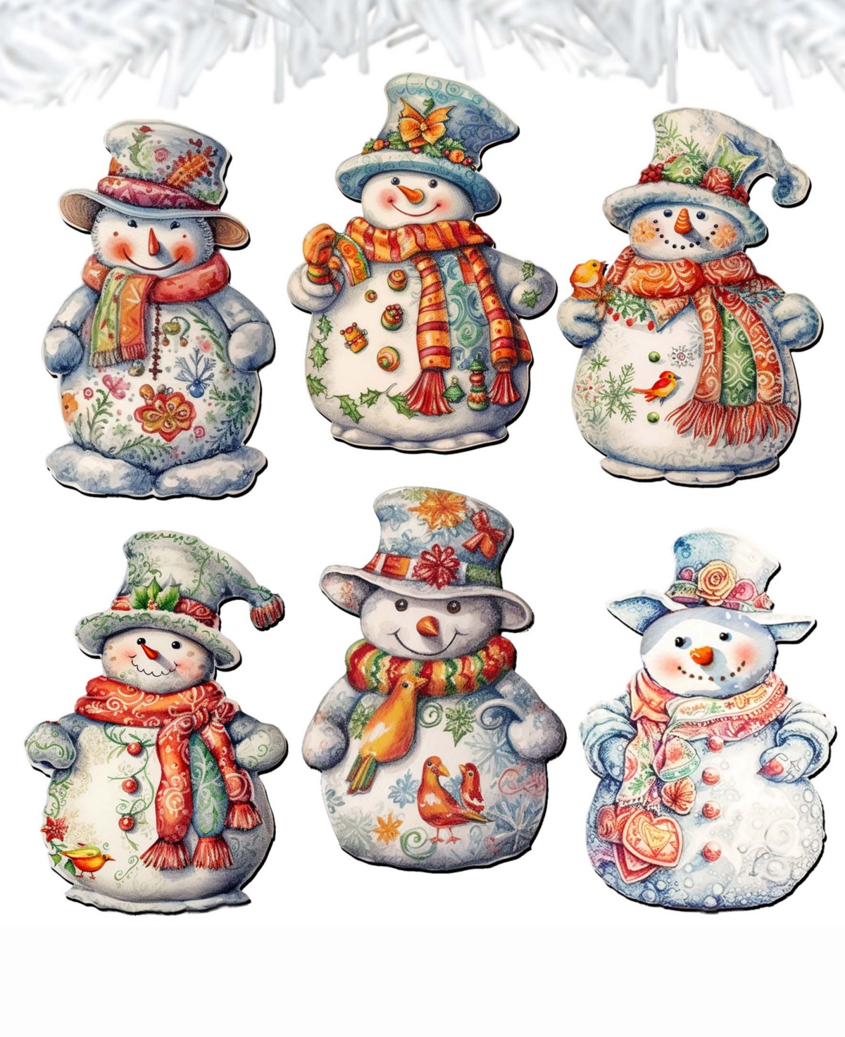 Shop Designocracy Snowman Christmas Wooden Clip-on Ornaments Set Of 6 G. Debrekht In Multi Color