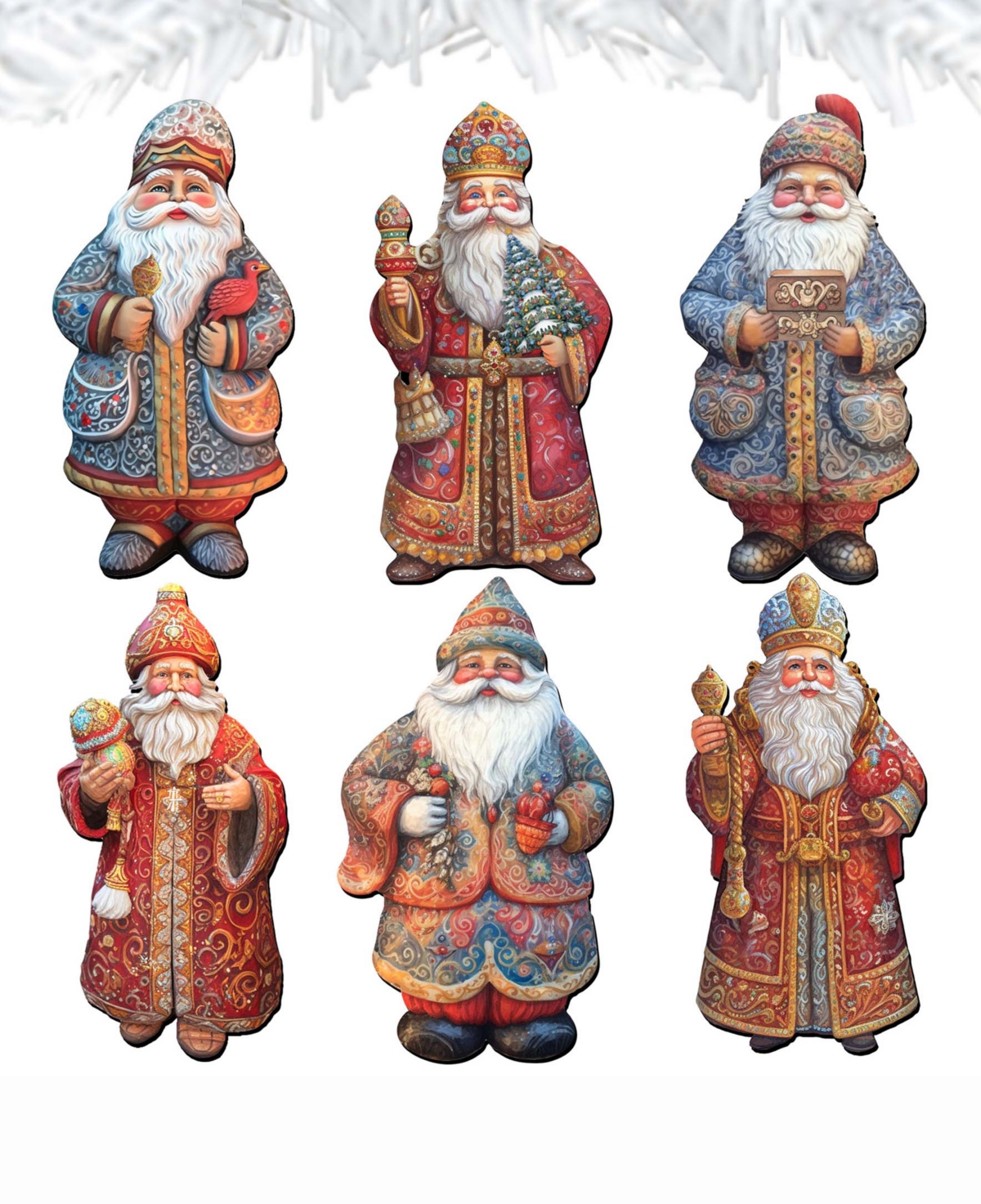 Designocracy Santa Christmas Wooden Clip-on Ornaments Set Of 6 G. Debrekht In Multi Color