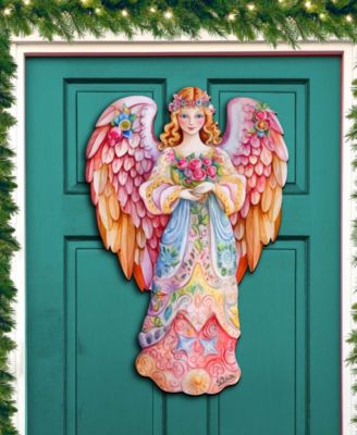 Floral Angel Christmas Door Decor Wooden Wall Decor G. DeBrekht