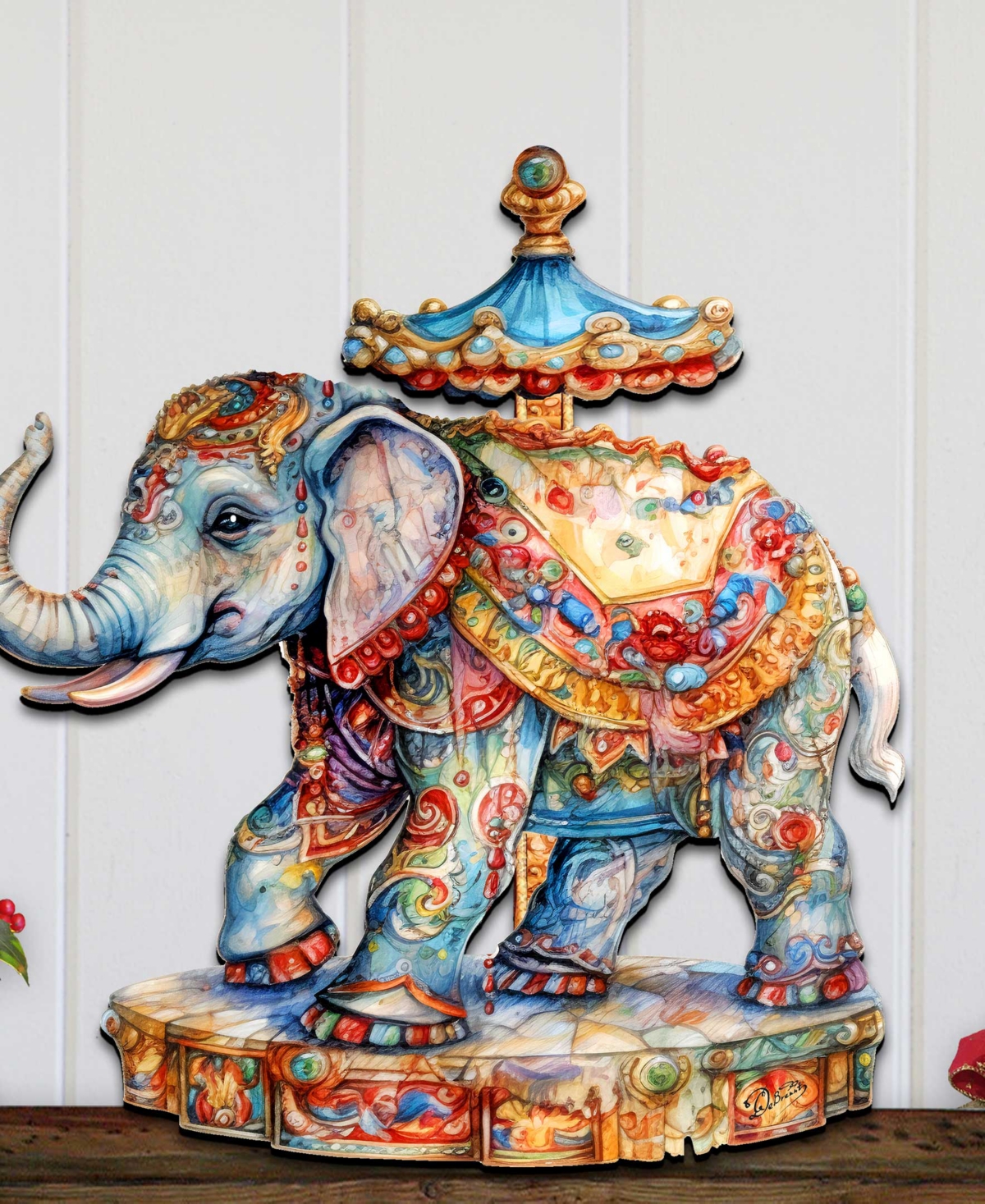 Shop Designocracy Carousel Elephant Christmas Door Decor Wooden Wall Decor G. Debrekht In Multi Color