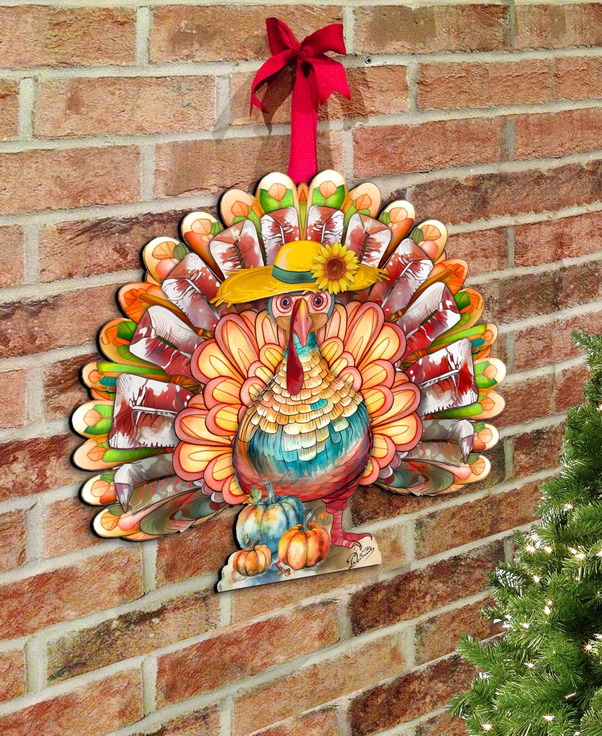Shop Designocracy Holiday Door Decor Wooden Door Hanger Autumn Turkey G. Debrekht In Multi Color