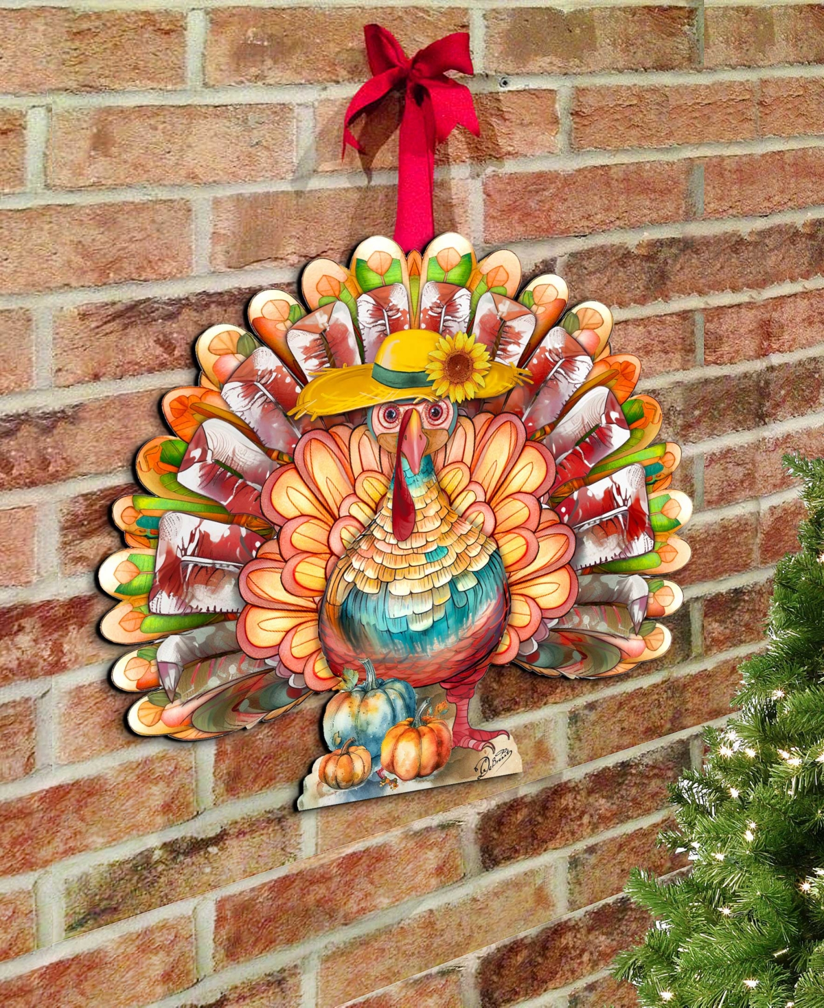 Designocracy Holiday Door Decor Wooden Door Hanger Autumn Turkey G. Debrekht In Multi Color