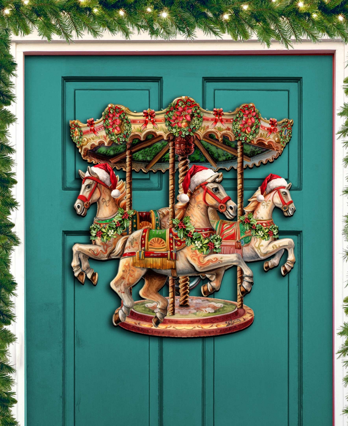 Designocracy Christmas Carousel Christmas Wooden Wall Decor Door Decor G. Debrekht In Multi Color