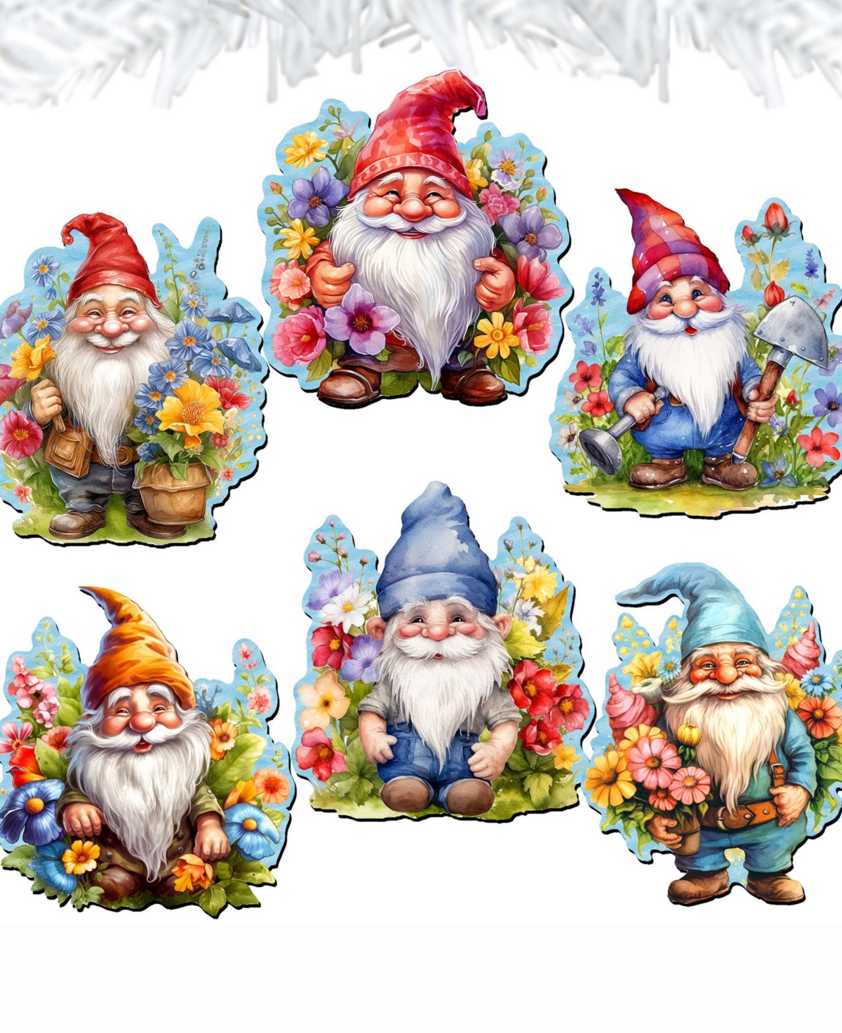 Designocracy Holiday Wooden Clip-on Ornaments Garden Gnomes Set Of 6 G. Debrekht In Multi Color
