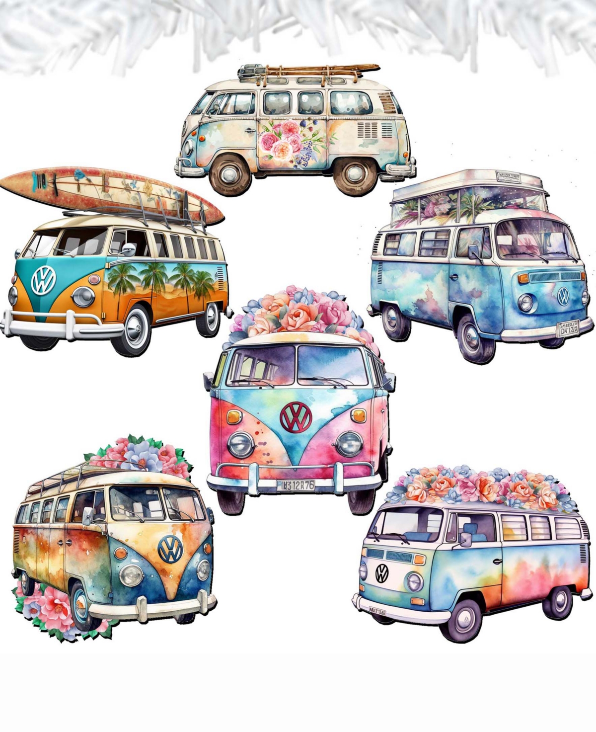 Designocracy Holiday Wooden Clip-on Ornaments Volkswagen Vans Set Of 6 G. Debrekht In Multi Color