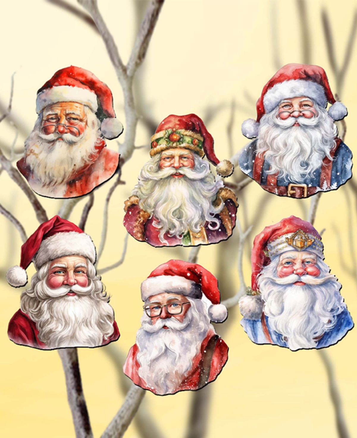 Designocracy Jolly Santa Faces Christmas Wooden Clip-on Ornaments Set Of 6 G. Debrekht In Multi Color