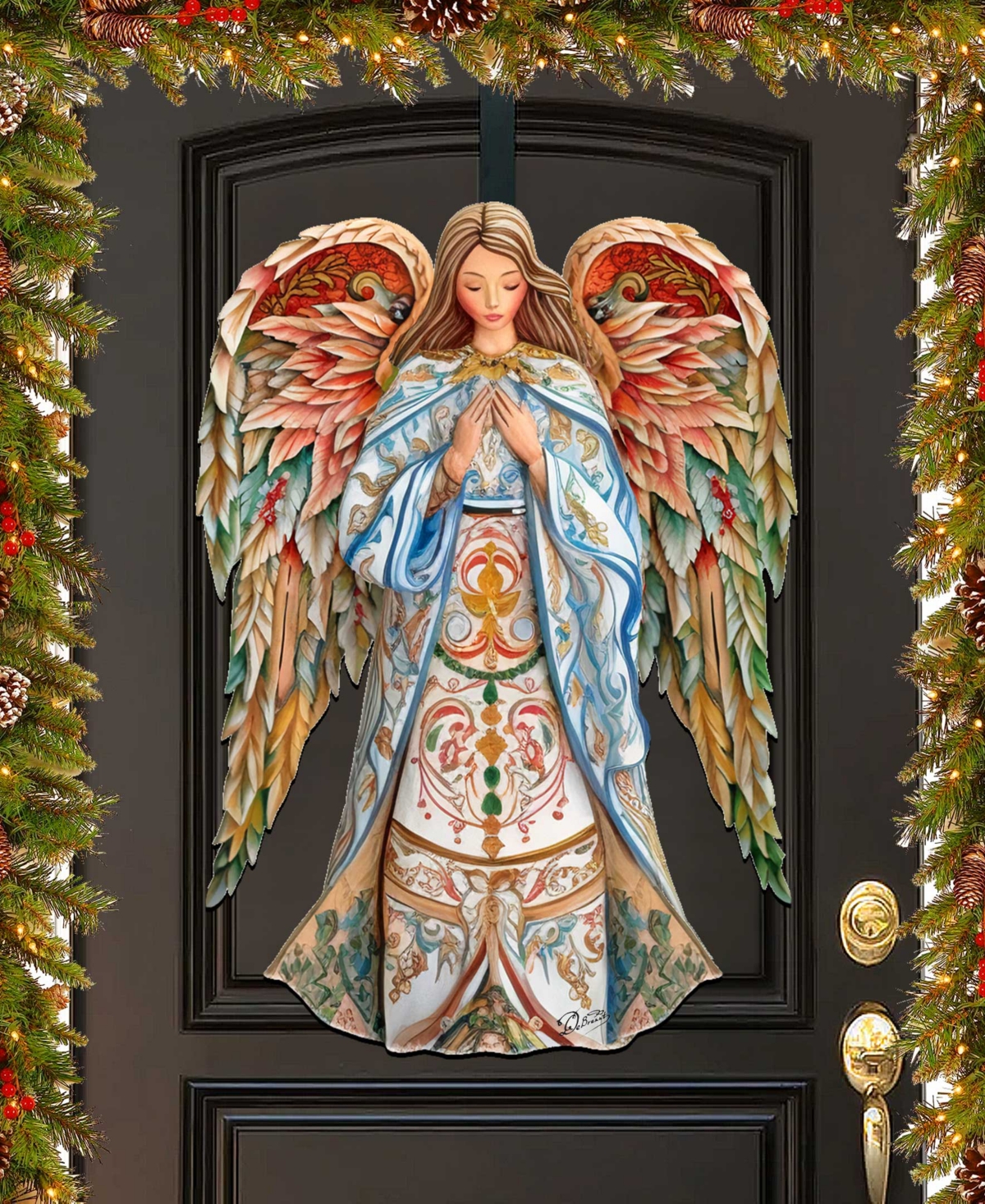 Elegant Angel of Hope Christmas Wooden Door Decor Door Hanger G. DeBrekht - Multi Color