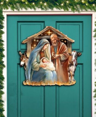 Born Under Bright Star Nativity Christmas Wooden Door Decor G. DeBrekht