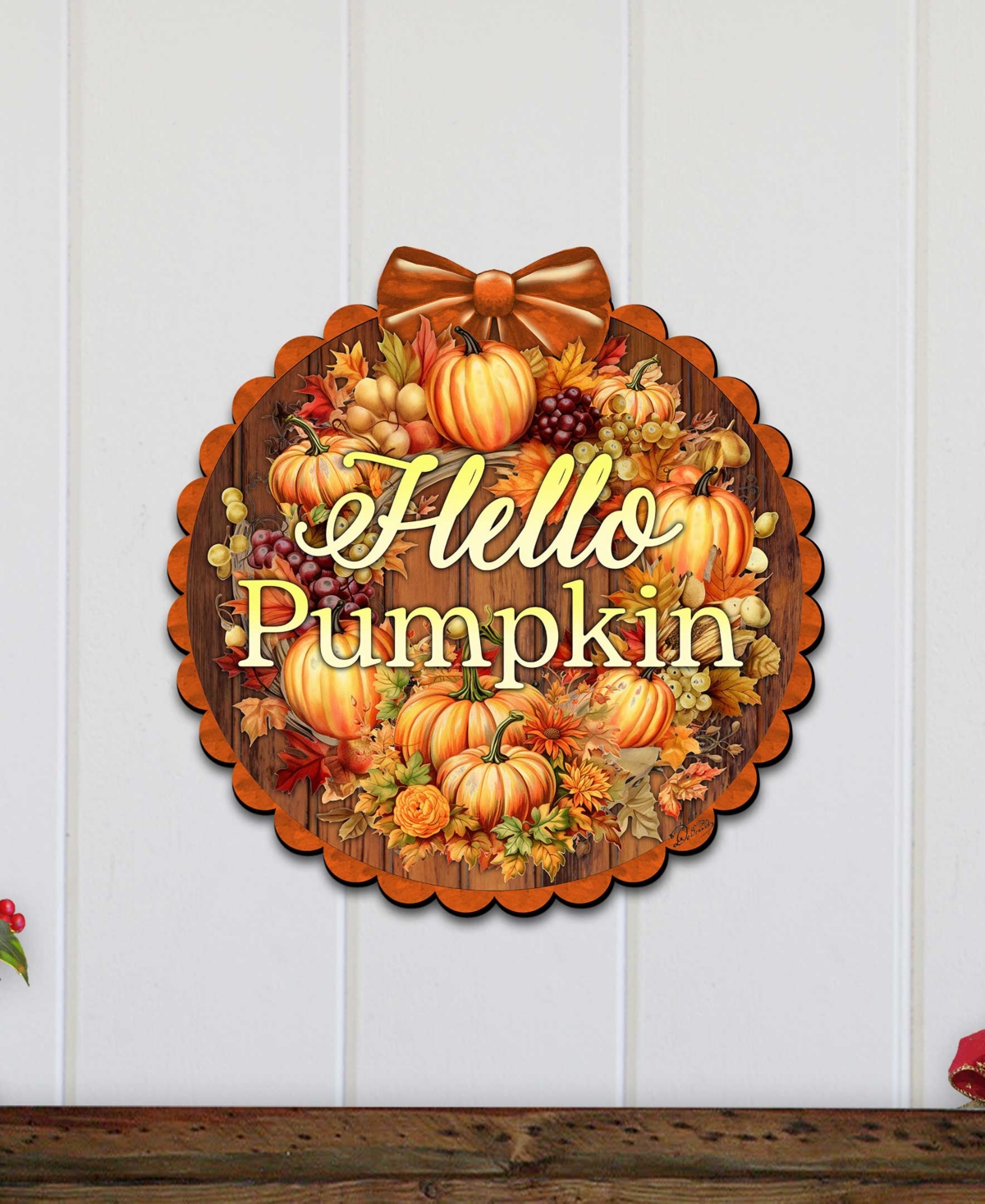 Shop Designocracy Holiday Wooden Door Decor Welcome Sign Hello Pumpkin G. Debrekht In Multi Color