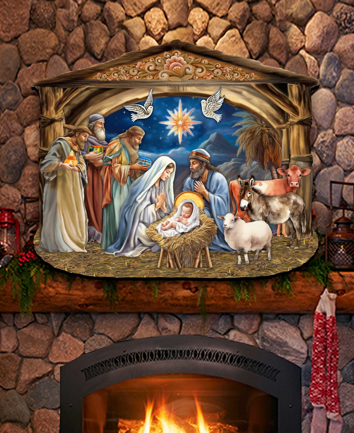 Shop Designocracy The Birth Of Jesus Nativity Scene Christmas Wooden Door Hanger Door Decor G. Debrekht In Multi Color