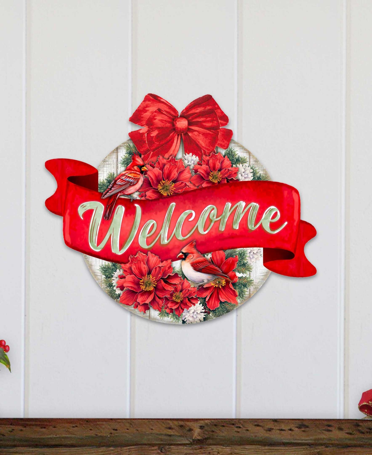 Designocracy Christmas Wreath Christmas Wooden Door Decor Welcome Sign G. Debrekht In Multi Color