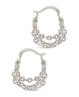 14K Gold Plated or Rhodium Plated Triple Chain Tenly Hoops Earrings