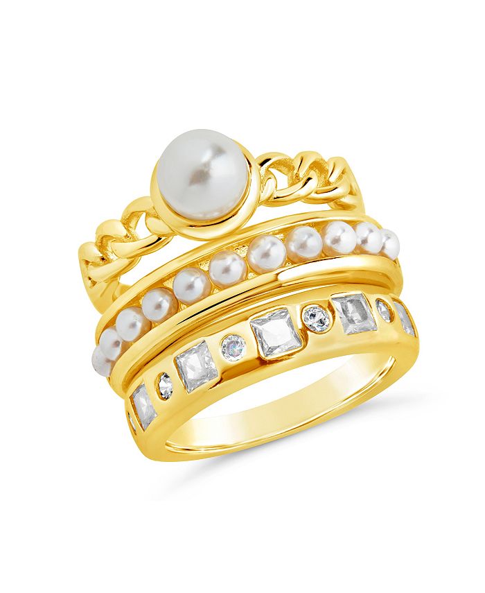 Sterling Forever Cubic Zirconia Genuine Shell Pearl Kimber Stacking 3