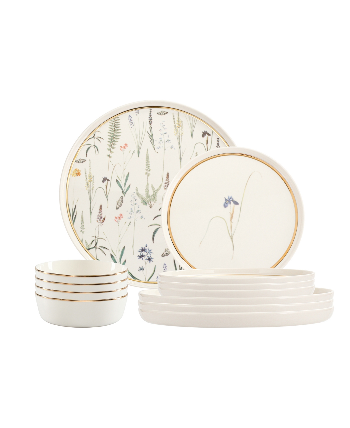 Botanical 12 Piece Dinnerware Set, Service for 4 - White, Gold