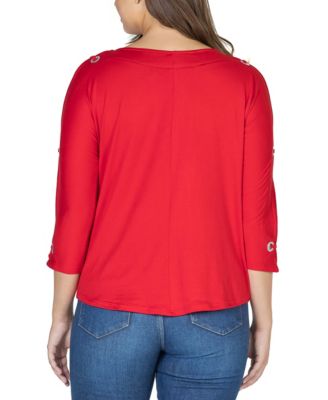 Women's Three Quarter Cold Shoulder Grommet Top