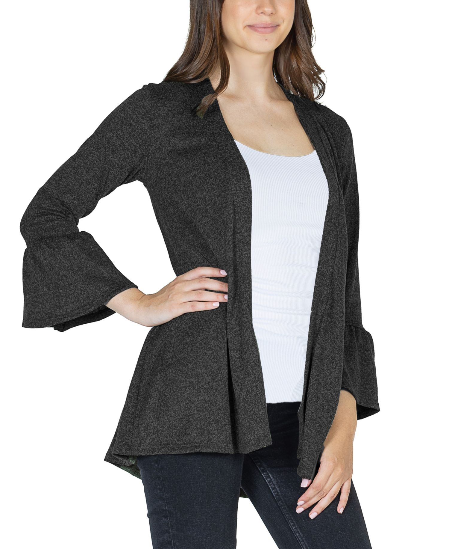 Women's Three Quarter Bell Sleeve Open Cardigan Jacket