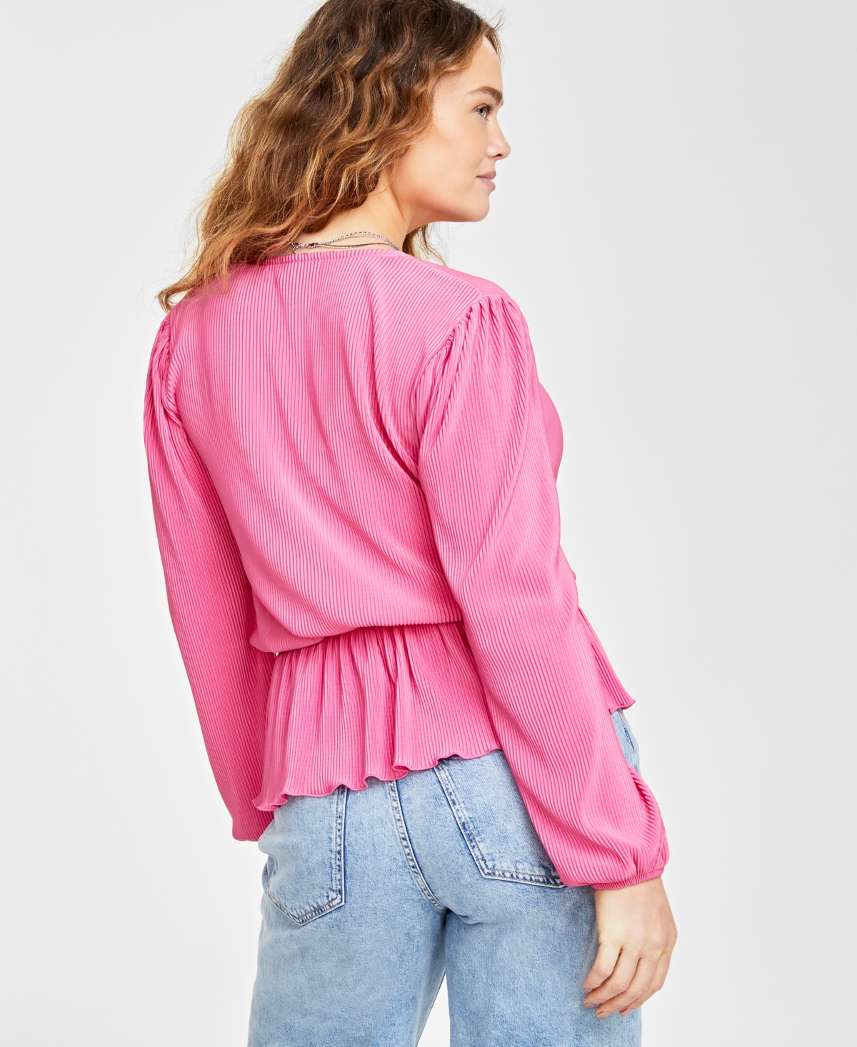 On 34th Women's Plisse Surplice-Neck Peplum Top, Created for Macy's