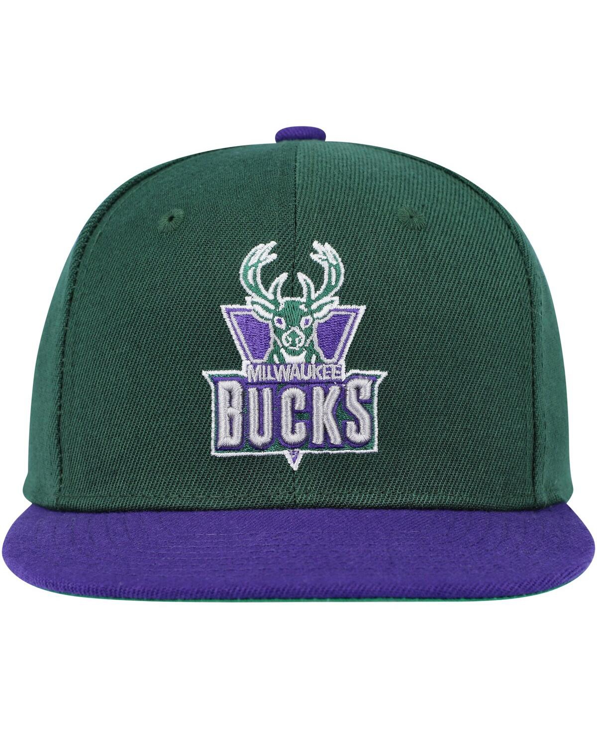 Mitchell & Ness Big Boys And Girls  Hunter Green, Purple Milwaukee Bucks Two-tone Snapback Hat In Green,purple