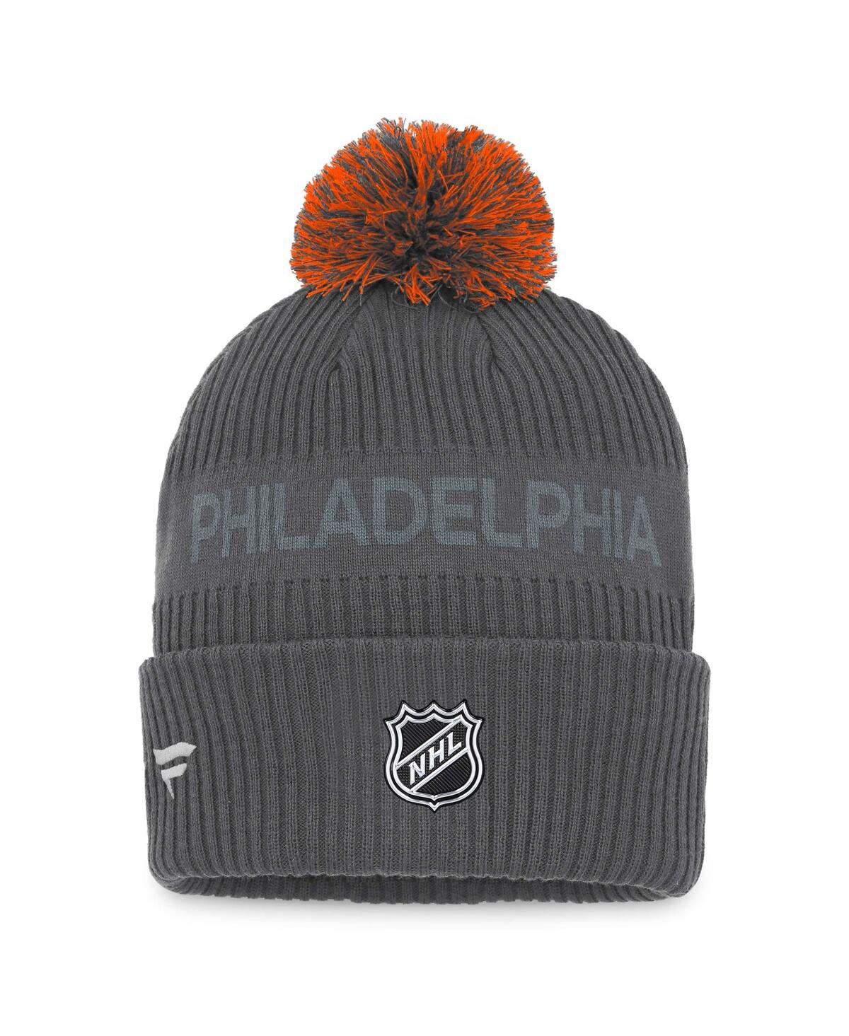 Fanatics Branded Charcoal Philadelphia Flyers Authentic Pro Home Ice Cuffed Knit Hat With Pom In Charcoal
