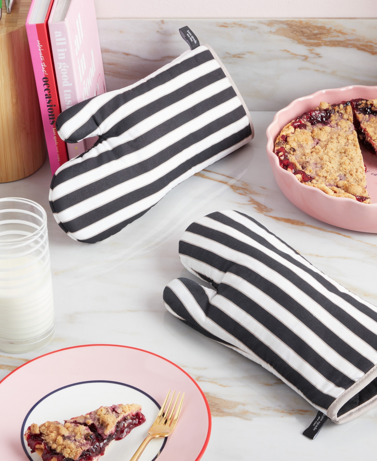 Kate Spade Botanical Stripe Oven Mitt 2-pack Set, 7" X 13" In Multi