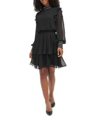 KARL LAGERFELD PARIS - Women's Smocked-Trim Tiered Dress