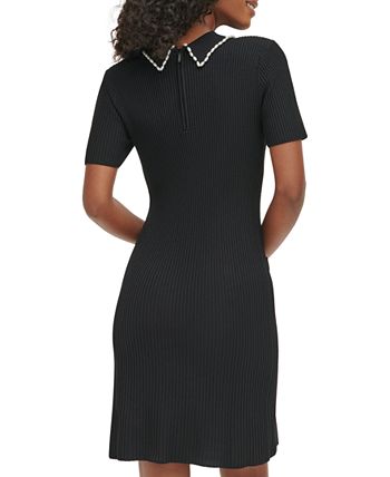 KARL LAGERFELD PARIS Women's Beaded-Collar Ribbed Sweater Dress - Macy's