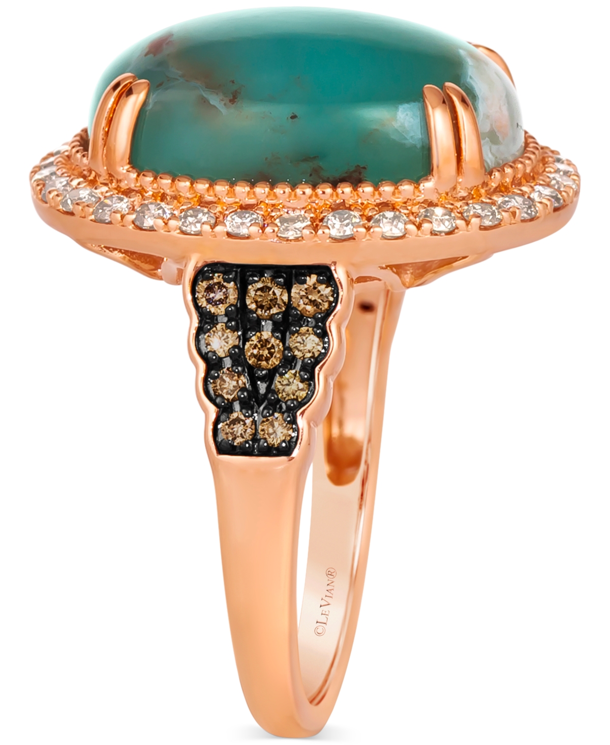 Le Vian Peacock Aquaprase (7-3/4 ct. t.w.) & Diamond (1/2 ct. t.w.) Halo Statement Ring in 14k Strawberry Gold - 14K Strawberry Gold Ring