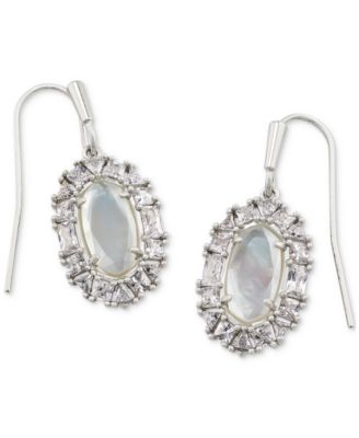 Kendra Scott - Rhodium-Plated Crystal-Framed Mother-of-Pearl Drop Earrings