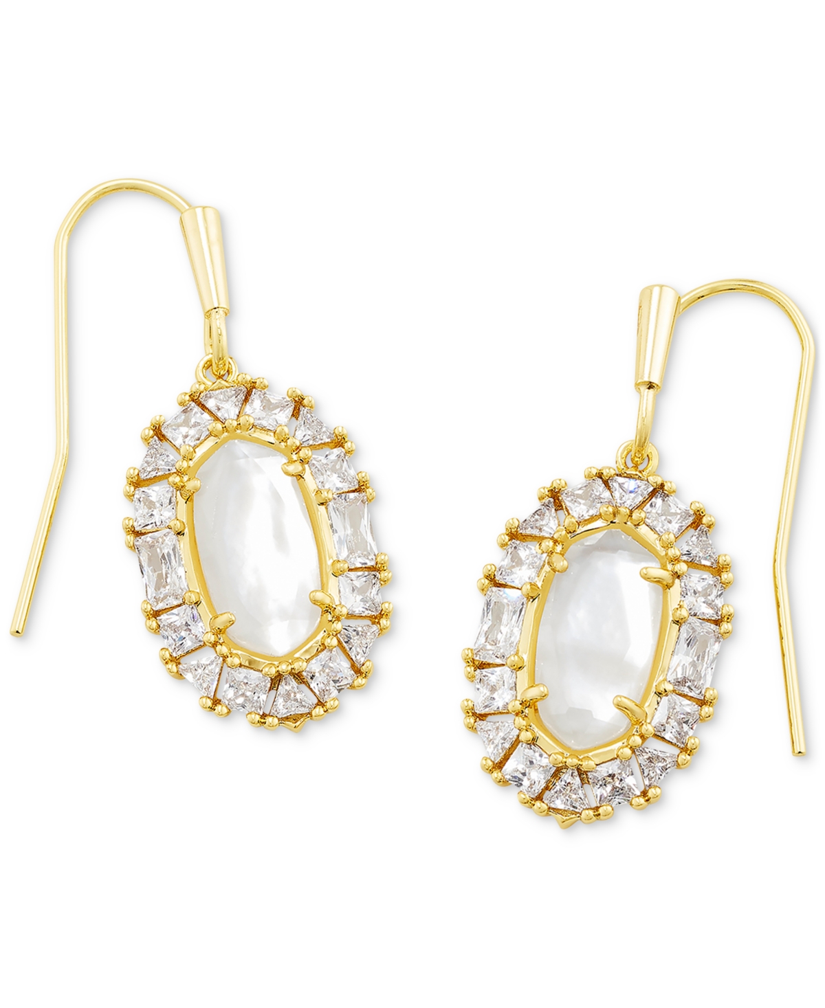 Crystal-Framed Mother-of-Pearl Drop Earrings - Two Tone