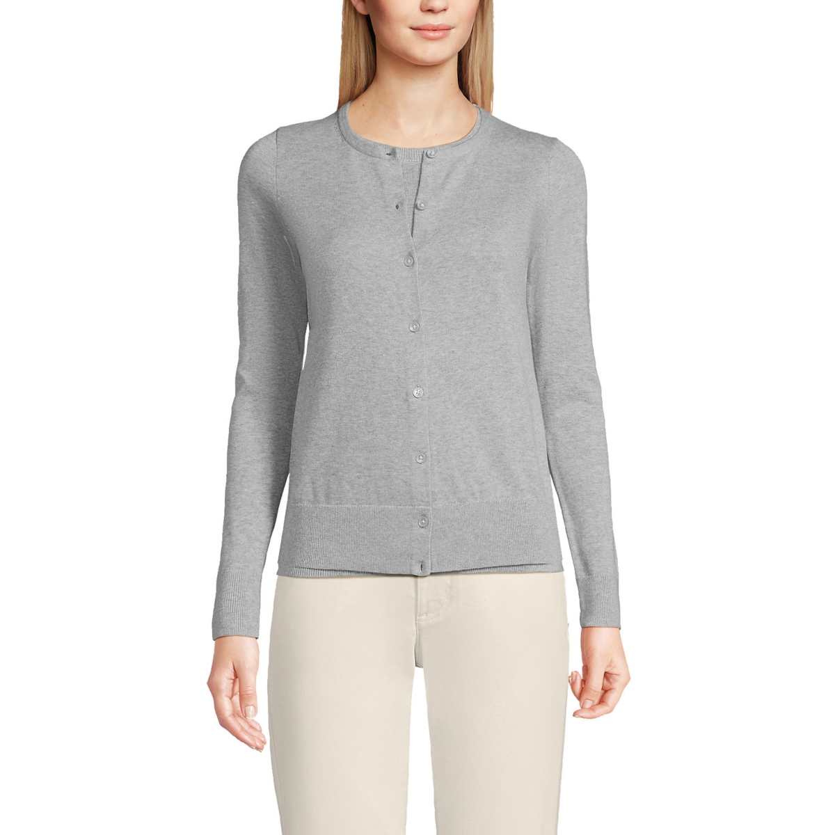 Petite Fine Gauge Cotton Cardigan Sweater - Gray heather