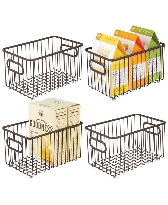 mDesign Metal Kitchen Pantry Food Storage Basket Bin, 10" Long, 4 Pack