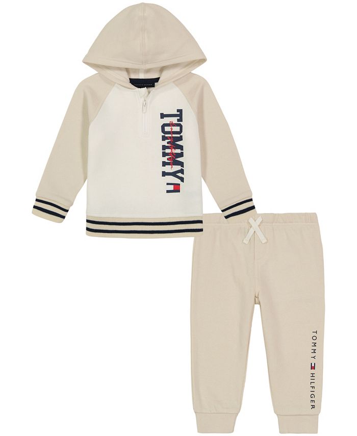 Tommy Hilfiger Baby Boys Neutral Raglan Sleeve 1/4-Zip Hoodie Sweatsuit ...