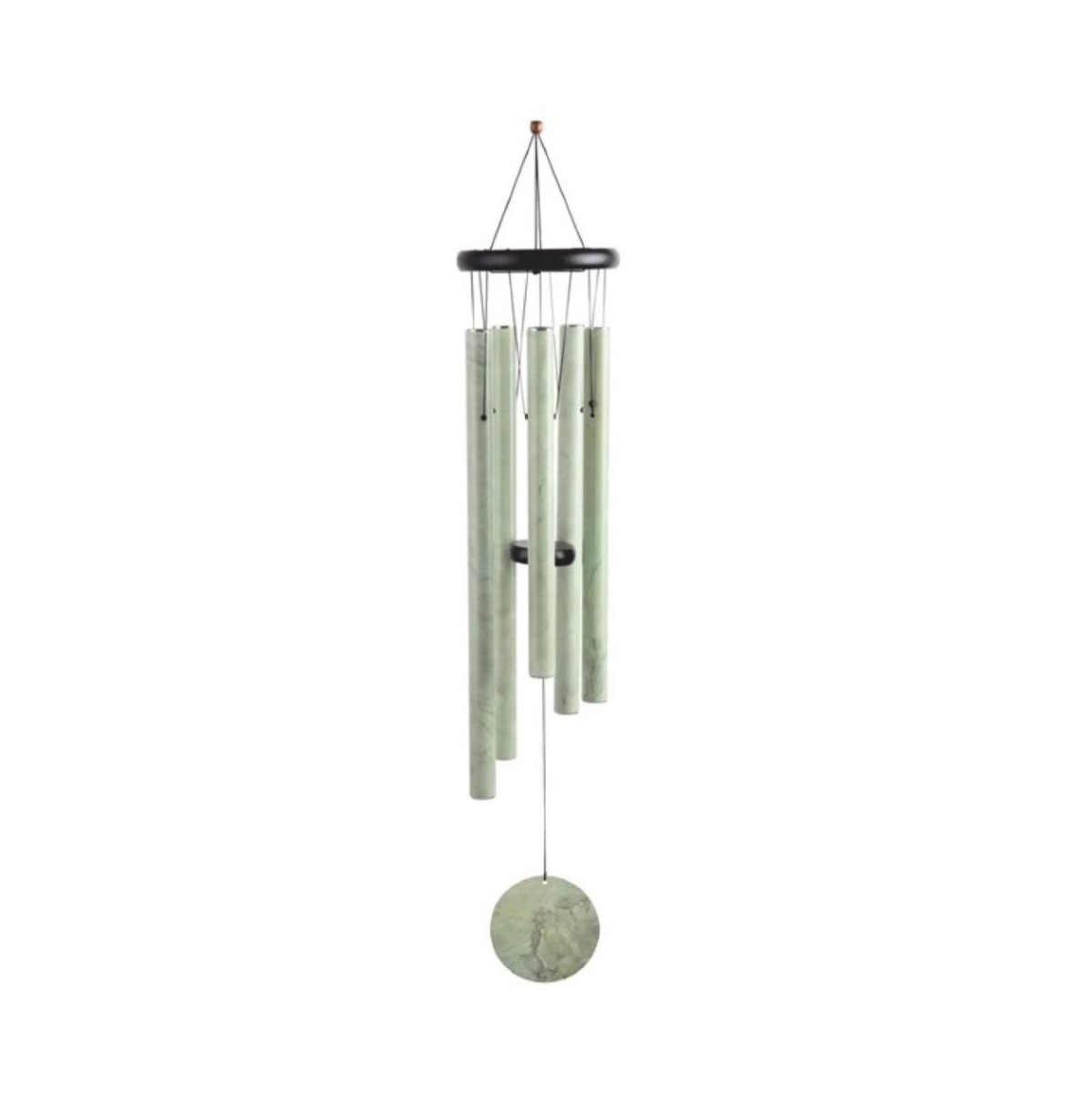 36" Long Wooden Top Wind Chime with Leaf Print Tube - Green