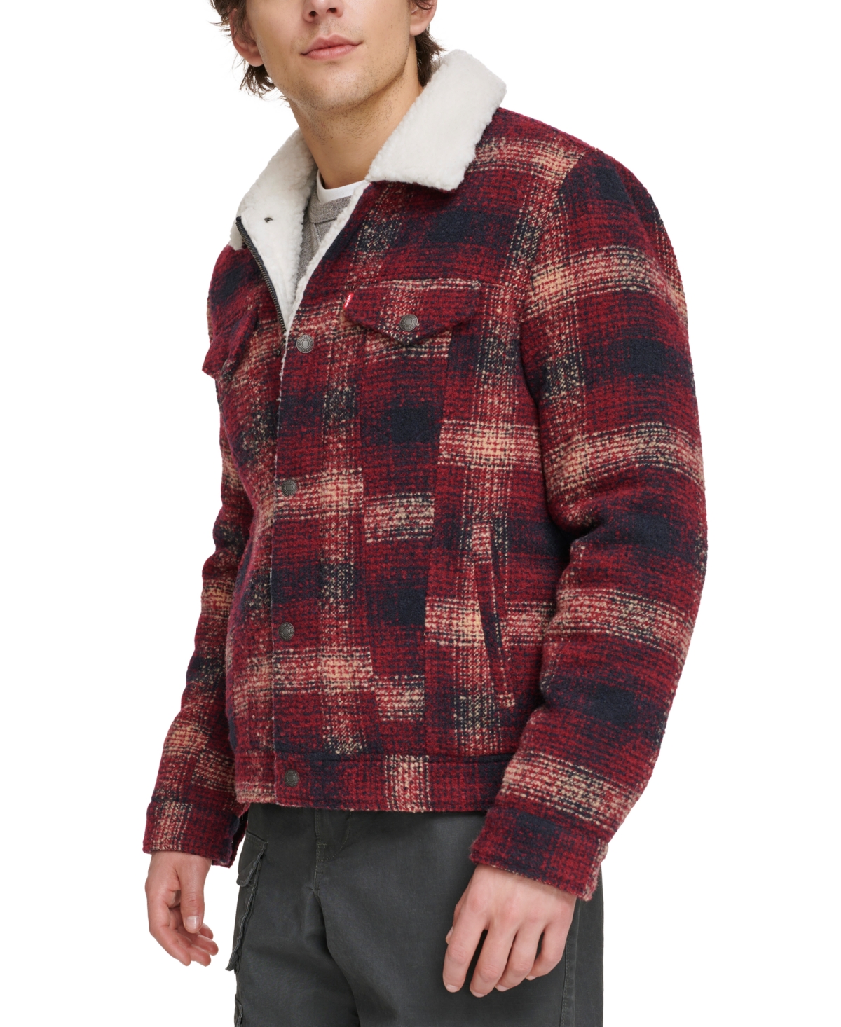 Levi's Men's Plaid Fleece-Lined Trucker Jacket - Red Multi | Smart Closet