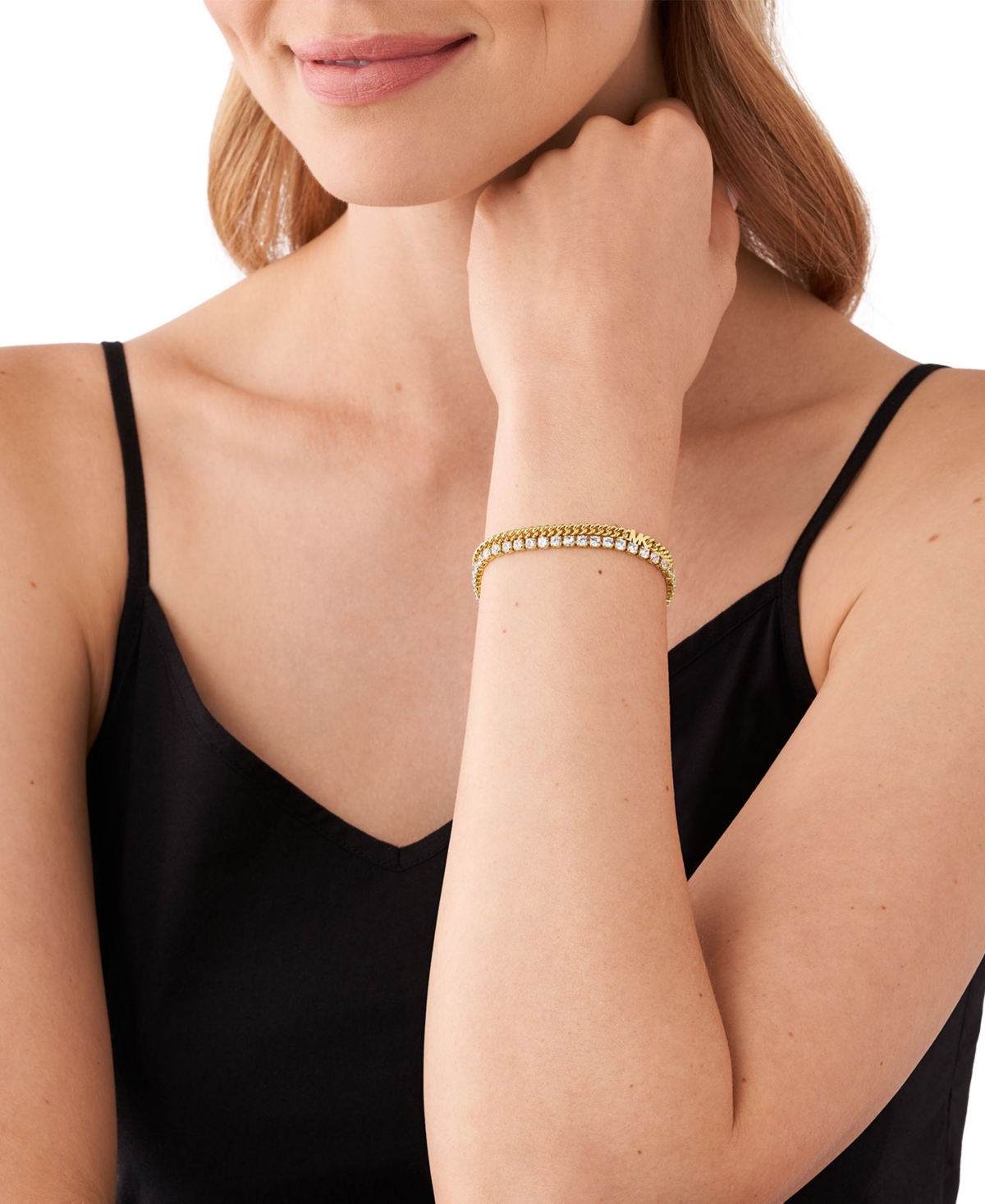 Shop Michael Kors Tennis Double Layer Bracelet In Gold