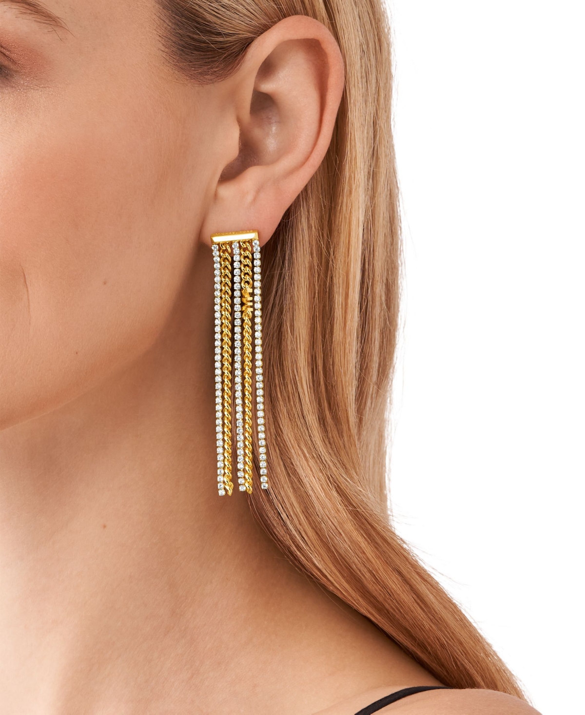 Shop Michael Kors Tennis Chain Drop Earrings In Gold