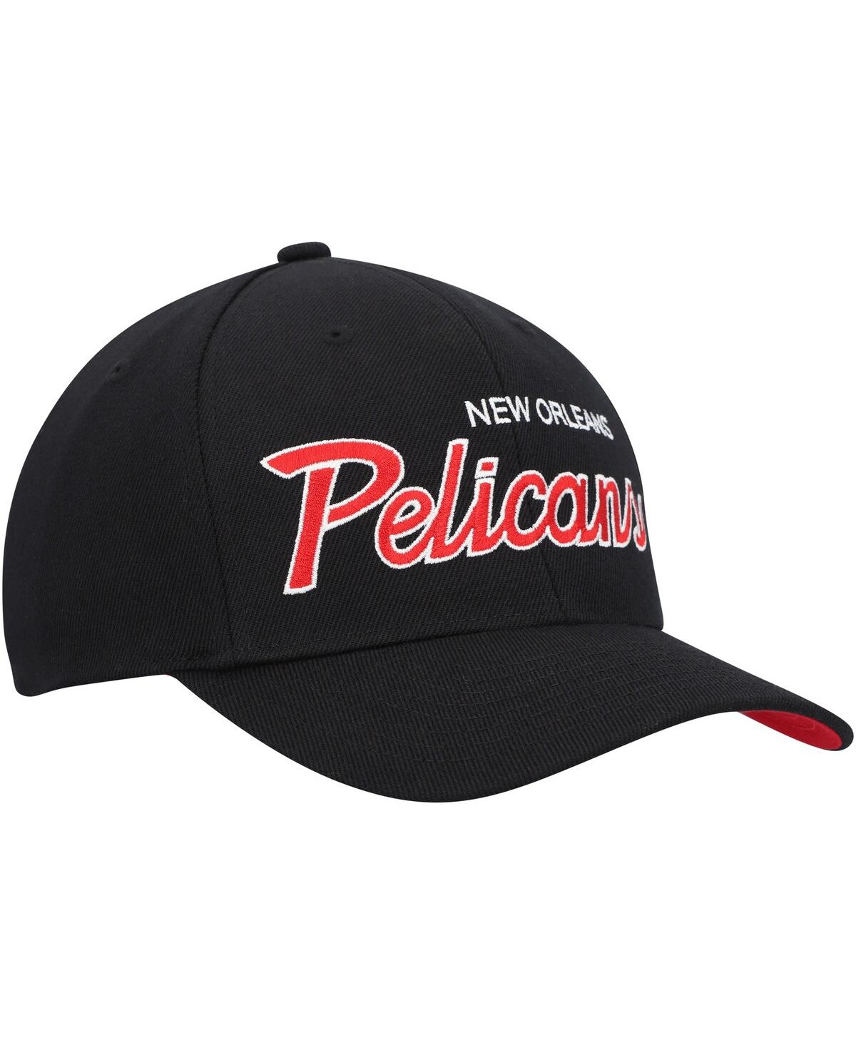 Mitchell & Ness Men's  Black New Orleans Pelicans Hardwood Classics Script 2.0 Snapback Hat In Black