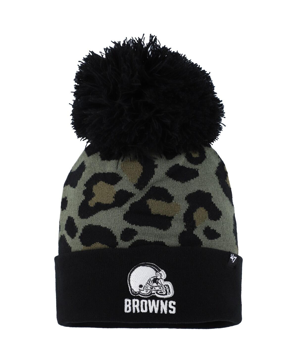 47 Brand Women's ' Green, Black Cleveland Browns Bagheera Cuffed Knit Hat With Pom In Green,black