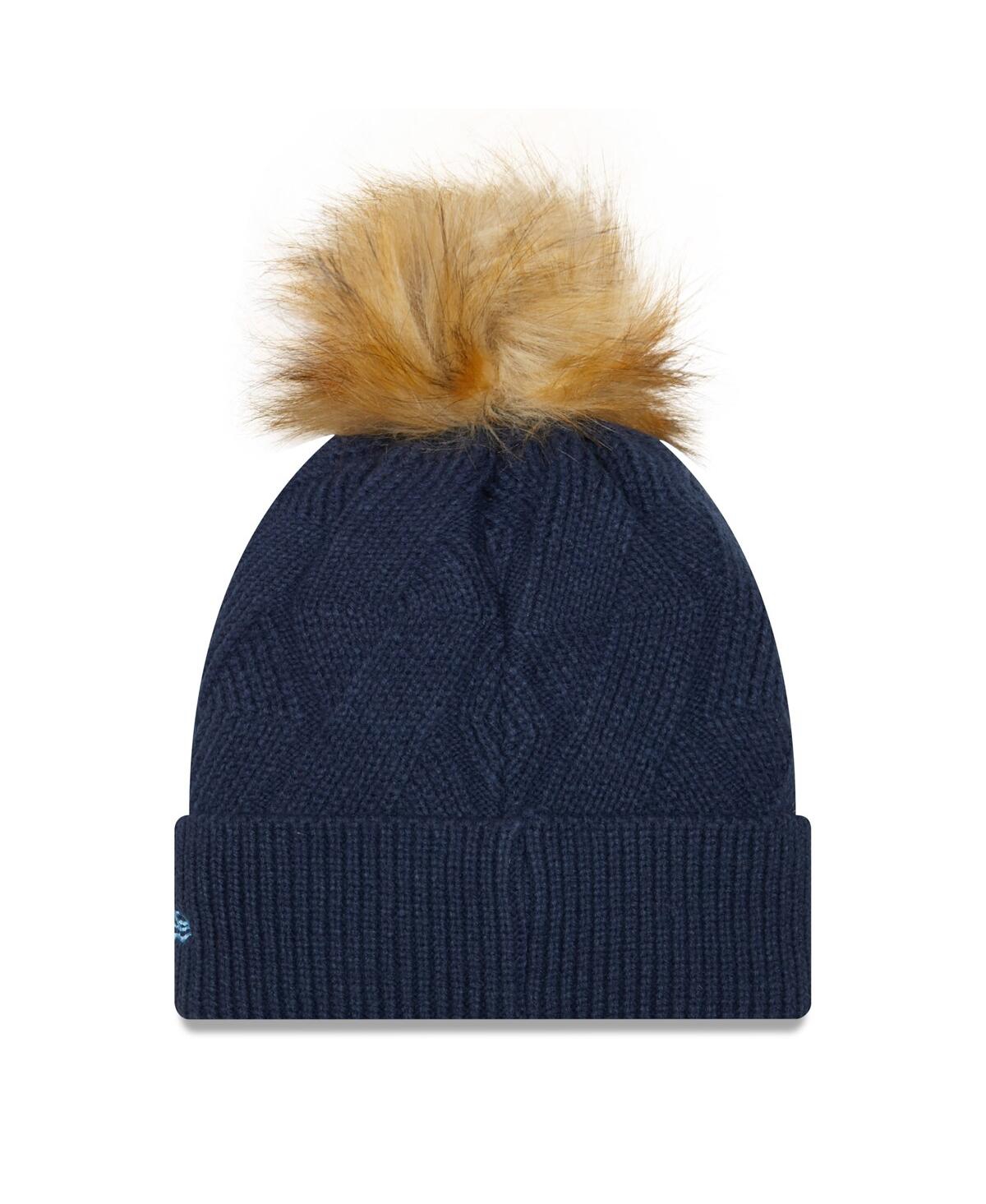 Women's New EraTennessee Titans Snowy Cuffed Knit Hat with Pom - Navy