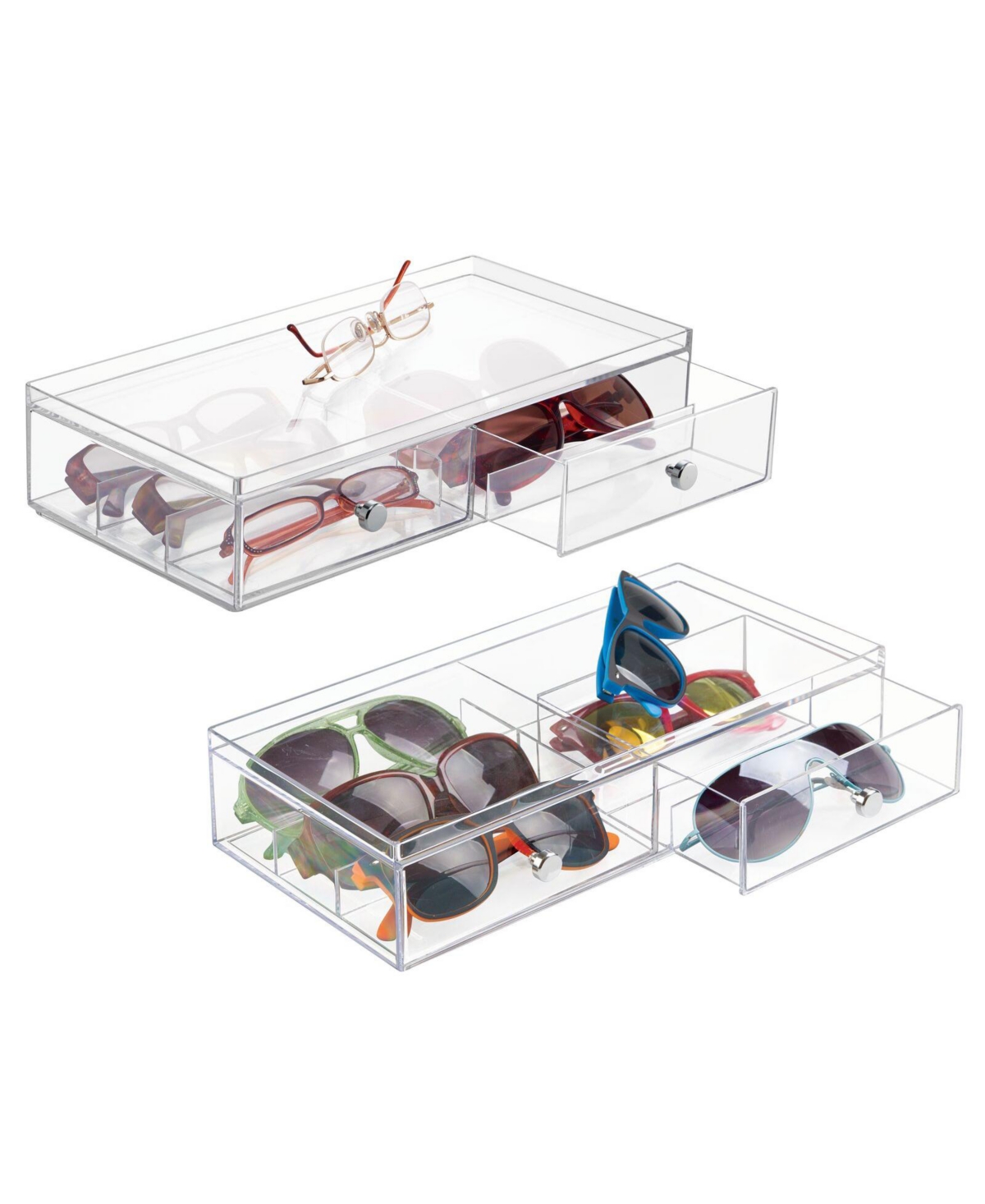 Wide Plastic Stackable Glasses Organizer Box, 2 Drawers, 2 Pack, Clear - Clear