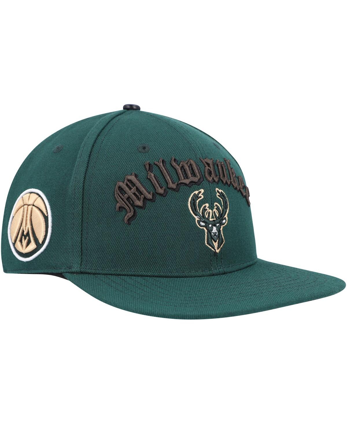Shop Pro Standard Men's  Hunter Green Milwaukee Bucks Old English Snapback Hat