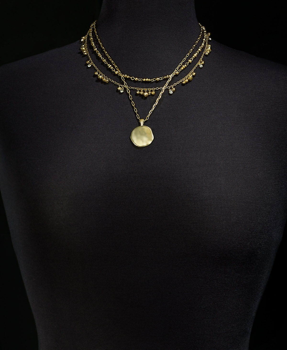 Style & Co Mixed-Metal Layered Beaded Pendant Necklace, + extender, Created for Macy's