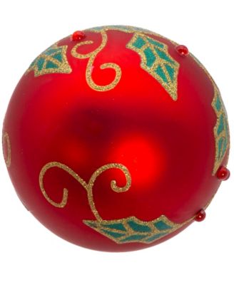 80mm Glass Berry and Holly Leaves 6 Piece Ball Ornament Set