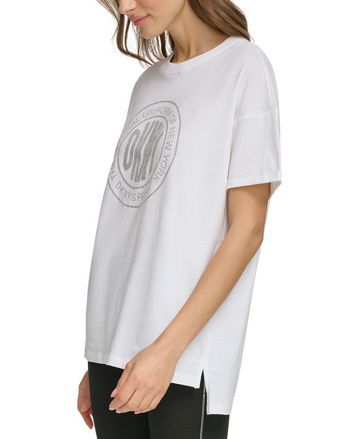 DKNY Women's Rhinestone Logo Crewneck T-Shirt Black Size Small