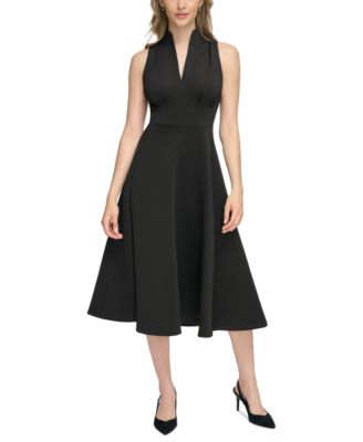 Calvin Klein Women s Split Neck Fit Flare Dress Macy s