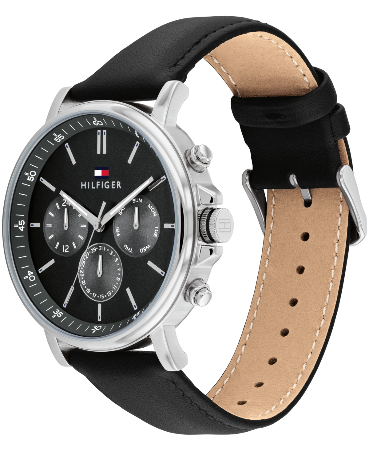 Tommy Hilfiger Men's MultifunctionLeather Watch 43mm - Black